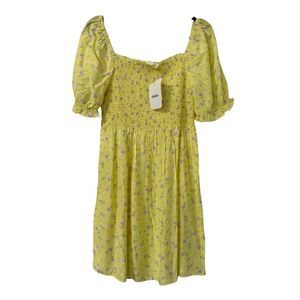 Elodie Smock Dress Medium Yellow Puff Sleeve Ditsy Floral Cottagecore‎ Romantic
